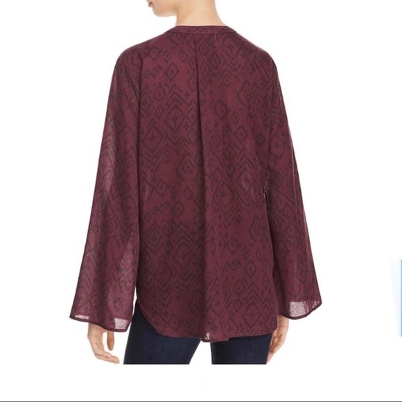 Side Stitch Womens Tencel Printed Blouse wine/black Aztec print bell sleeve - Picture 3 of 12
